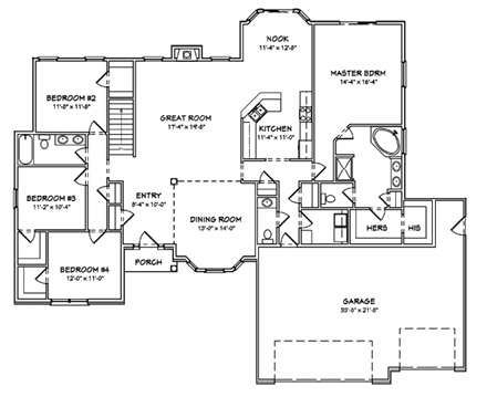 Traditional House Plan 70126 with 4 Beds, 3 Car Garage First Level Plan