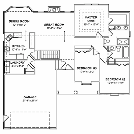 Traditional House Plan 70157 with 3 Beds, 2 Baths, 2 Car Garage First Level Plan