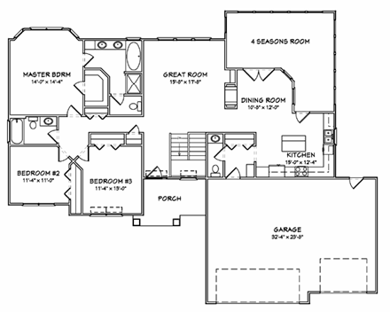Traditional House Plan 70165 with 3 Beds, 3 Baths, 3 Car Garage First Level Plan