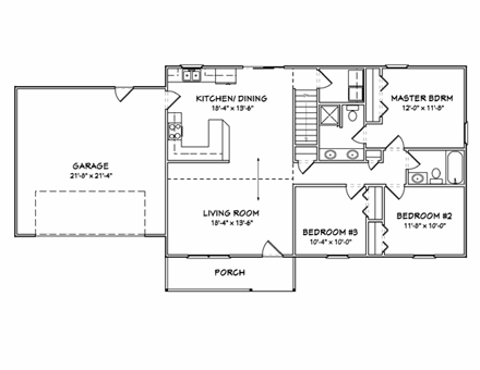 Traditional House Plan 70170 with 3 Beds, 2 Baths, 2 Car Garage First Level Plan