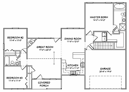 Traditional House Plan 70175 with 3 Beds, 2 Baths, 2 Car Garage First Level Plan