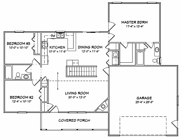 House Plan 70177 - Traditional Style with 1408 Sq Ft, 3 Bed, 2 Ba