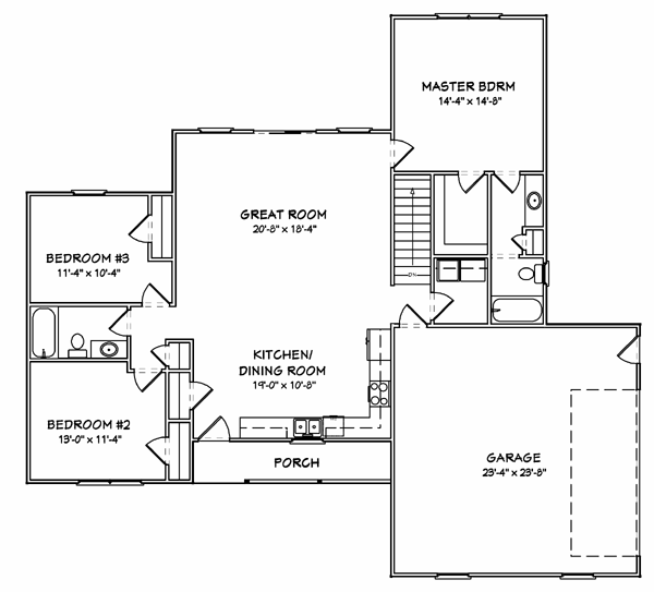 House Plan 70180 - Traditional Style with 1484 Sq Ft, 3 Bed, 2 Ba