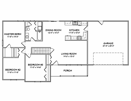 Traditional House Plan 70184 with 3 Beds, 1 Baths, 2 Car Garage First Level Plan