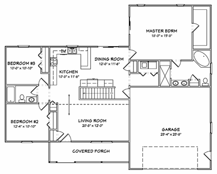 Traditional House Plan 70191 with 3 Beds, 2 Baths, 2 Car Garage First Level Plan