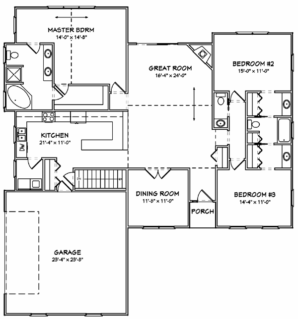 House Plan 70195 - Traditional Style with 1980 Sq Ft, 3 Bed, 2 Ba