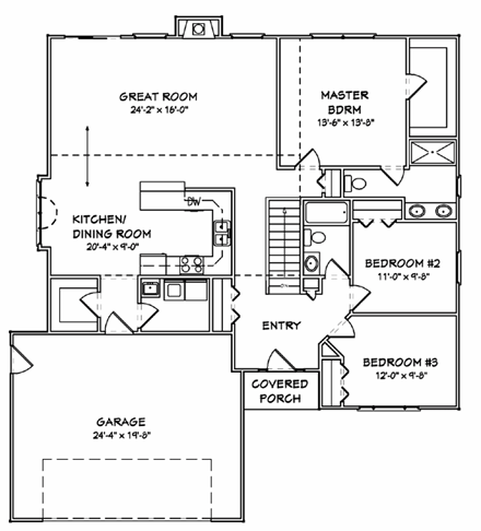 Traditional House Plan 70198 with 3 Beds, 2 Baths, 2 Car Garage First Level Plan