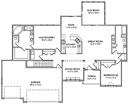 Traditional House Plan 70301 with 2 Beds, 2 Baths, 3 Car Garage First Level Plan