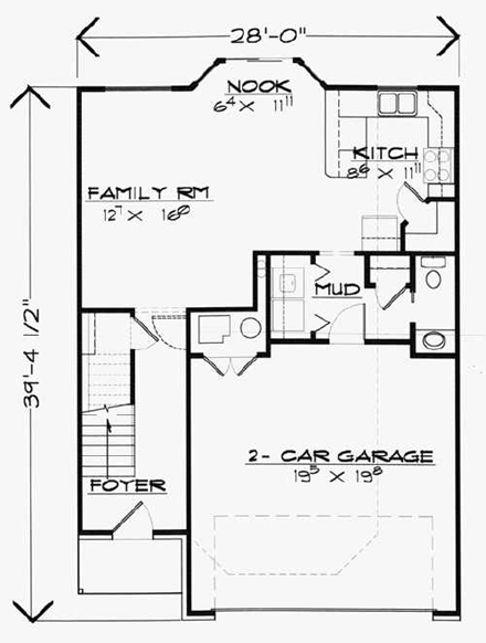Traditional House Plan 70411 with 3 Beds, 2 Baths, 2 Car Garage First Level Plan