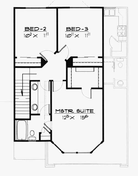 Traditional House Plan 70411 with 3 Beds, 2 Baths, 2 Car Garage Second Level Plan