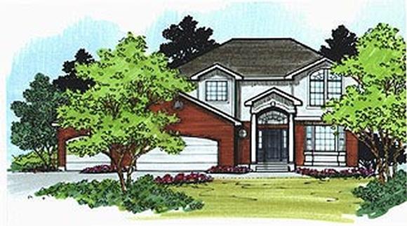 Colonial House Plan 70417 with 4 Beds, 3 Baths, 3 Car Garage Elevation