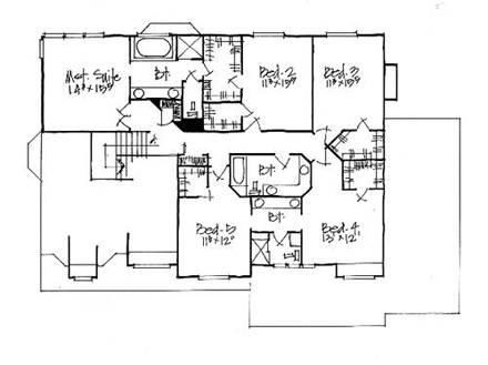Country House Plan 70449 with 5 Beds, 4 Baths, 3 Car Garage Second Level Plan