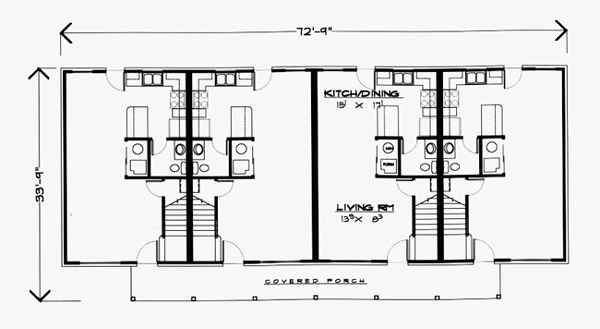 Colonial Multi-Family Plan 70451 with 8 Beds, 8 Baths Level One