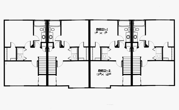 Colonial Multi-Family Plan 70451 with 8 Beds, 8 Baths Level Two