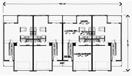European Multi-Family Plan 70455 with 12 Beds, 10 Baths, 4 Car Garage First Level Plan