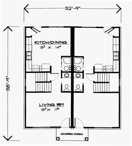 Colonial Multi-Family Plan 70456 with 4 Beds, 4 Baths First Level Plan