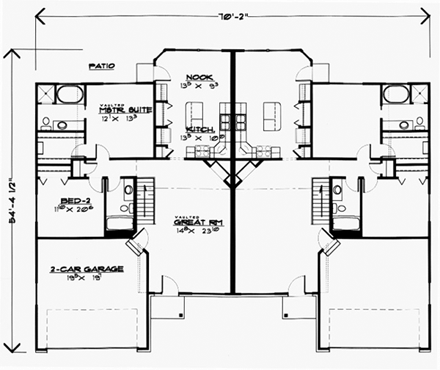 Traditional Multi-Family Plan 70457 with 8 Beds, 8 Baths, 4 Car Garage First Level Plan