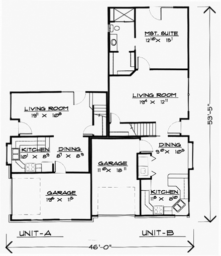 Traditional Multi-Family Plan 70458 with 6 Beds, 4 Baths, 2 Car Garage First Level Plan