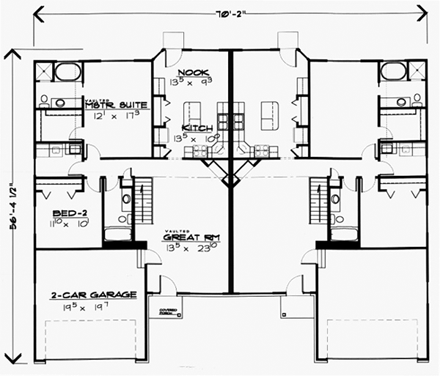 Traditional Multi-Family Plan 70460 with 8 Beds, 8 Baths, 4 Car Garage First Level Plan