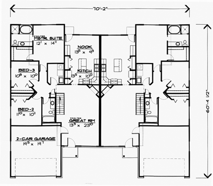 Traditional Multi-Family Plan 70461 with 10 Beds, 8 Baths, 4 Car Garage First Level Plan
