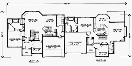 Traditional Multi-Family Plan 70462 with 6 Beds, 7 Baths, 4 Car Garage First Level Plan