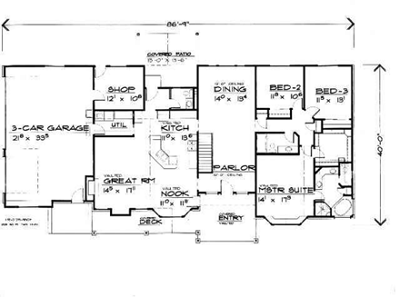Traditional House Plan 70485 with 3 Beds, 3 Baths, 3 Car Garage First Level Plan