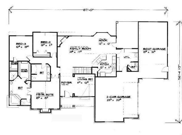 Traditional House Plan 70488 with 3 Beds, 3 Baths, 3 Car Garage Level One