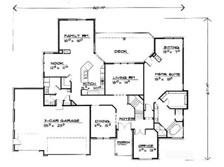 Traditional House Plan 70514 with 5 Beds, 3 Baths, 3 Car Garage First Level Plan