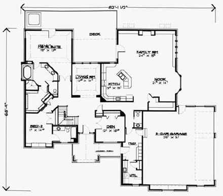 Traditional House Plan 70516 with 5 Beds, 5 Baths, 3 Car Garage First Level Plan