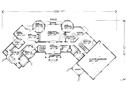 Traditional House Plan 70523 with 4 Beds, 4 Baths, 3 Car Garage First Level Plan