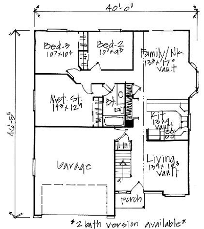 Traditional House Plan 70528 with 3 Beds, 1 Baths, 2 Car Garage First Level Plan