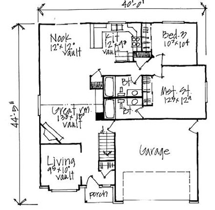 Traditional House Plan 70529 with 3 Beds, 2 Baths, 2 Car Garage First Level Plan