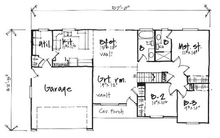 Traditional House Plan 70530 with 3 Beds, 2 Baths, 2 Car Garage First Level Plan