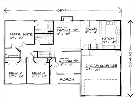 Ranch House Plan 70536 with 3 Beds, 2 Baths, 2 Car Garage First Level Plan