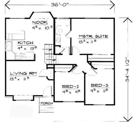 Traditional House Plan 70573 with 2 Beds, 1 Baths, 2 Car Garage First Level Plan
