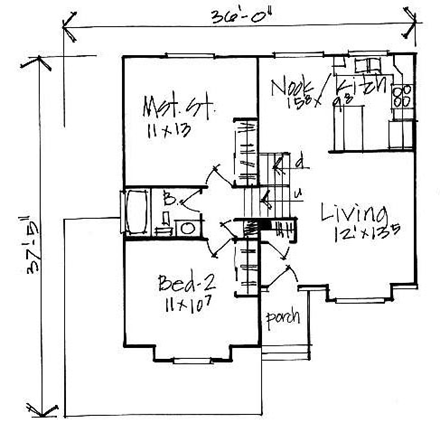 Traditional House Plan 70587 with 2 Beds, 1 Baths, 2 Car Garage First Level Plan