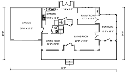 Country House Plan 70916 with 3 Beds, 3 Baths, 2 Car Garage First Level Plan