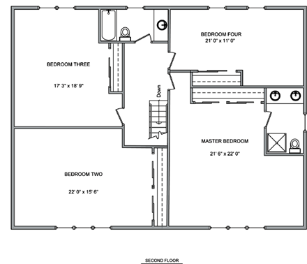 Country House Plan 70934 with 4 Beds, 3 Baths, 2 Car Garage Second Level Plan