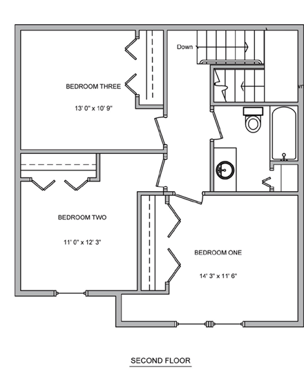 Contemporary House Plan 70939 with 3 Beds, 2 Baths, 2 Car Garage Second Level Plan