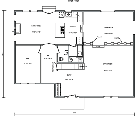 Contemporary House Plan 70941 with 4 Beds, 3 Baths First Level Plan