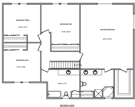Contemporary House Plan 70941 with 4 Beds, 3 Baths Second Level Plan