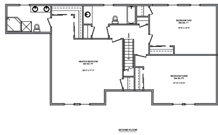 Contemporary House Plan 70947 with 3 Beds, 2 Baths, 3 Car Garage Second Level Plan