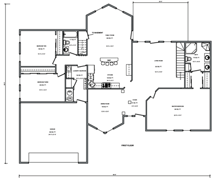 Contemporary House Plan 70948 with 3 Beds, 4 Baths, 3 Car Garage First Level Plan