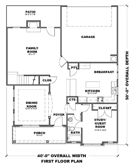 Traditional House Plan 71302 with 4 Beds, 3 Baths, 2 Car Garage First Level Plan