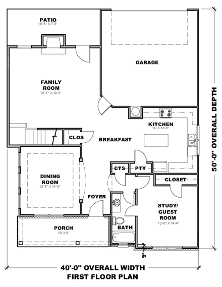 Traditional House Plan 71303 with 3 Beds, 3 Baths, 2 Car Garage First Level Plan