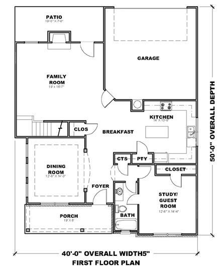 Traditional House Plan 71308 with 3 Beds, 3 Baths, 2 Car Garage First Level Plan