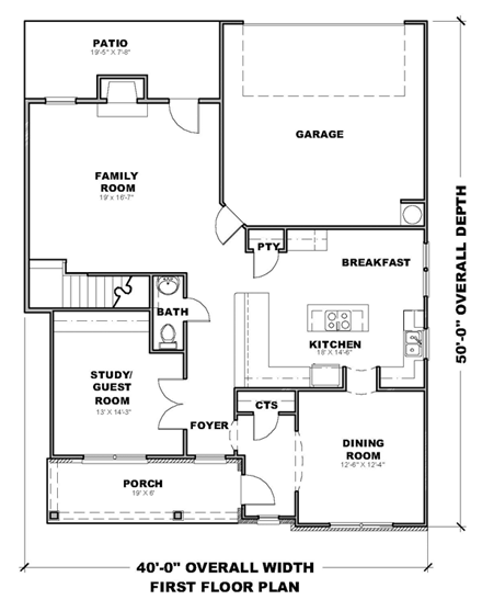 Traditional House Plan 71311 with 3 Beds, 3 Baths, 2 Car Garage First Level Plan