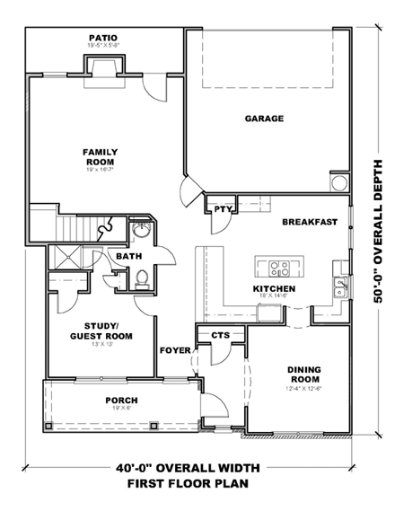 Traditional House Plan 71312 with 4 Beds, 3 Baths, 2 Car Garage First Level Plan