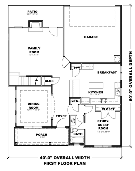 Traditional House Plan 71314 with 4 Beds, 3 Baths, 2 Car Garage First Level Plan