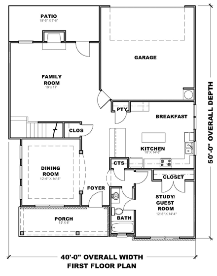 Traditional House Plan 71315 with 4 Beds, 3 Baths, 2 Car Garage First Level Plan